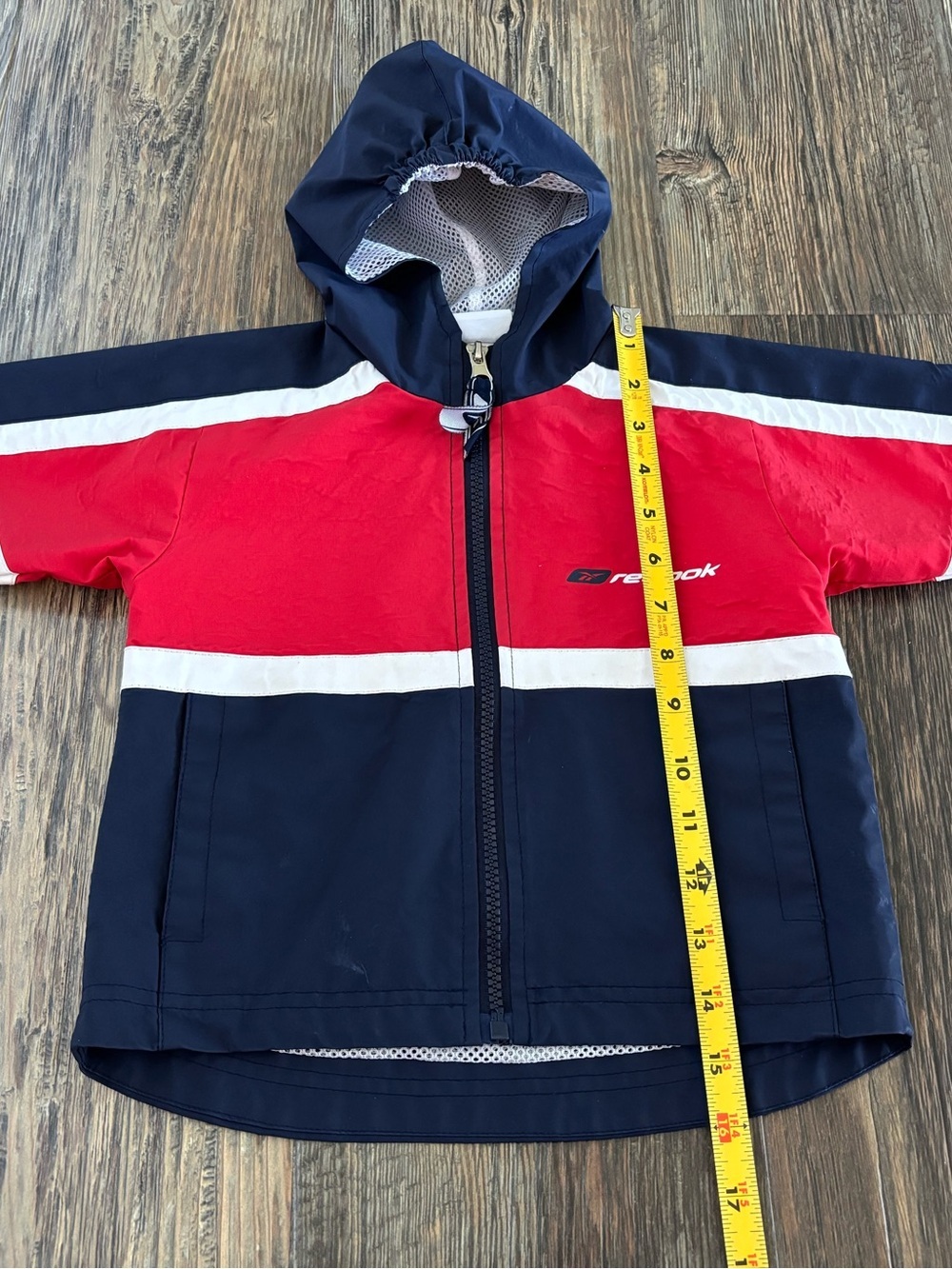 Reebok Kids Waterproof Hooded Jacket Size 2T Red White Blue Polyvinyl Pockets - Picture 6 of 11